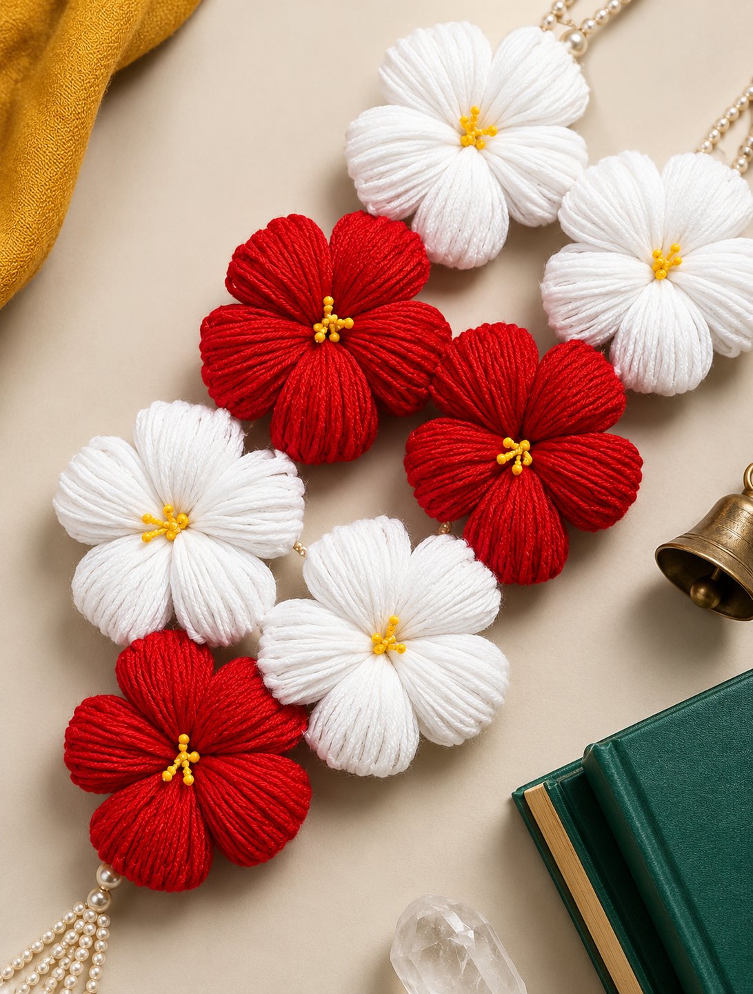 Handcrafted Red Hibiscus Garland – Elegant Festive Décor 7 flowers